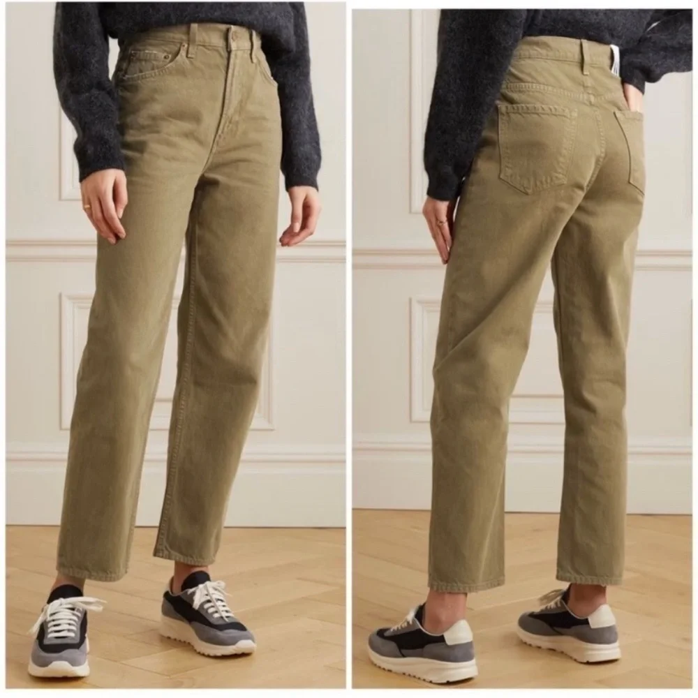 Mother Snacks High Waisted Double Stack Ankle Straight Leg Jeans Army Green 25 - Picture 1 of 14